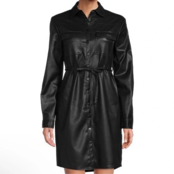 NWT TRUTH BY REPUBLIC Faux Leather Shirtdress with a belt size S - Picture 1 of 16